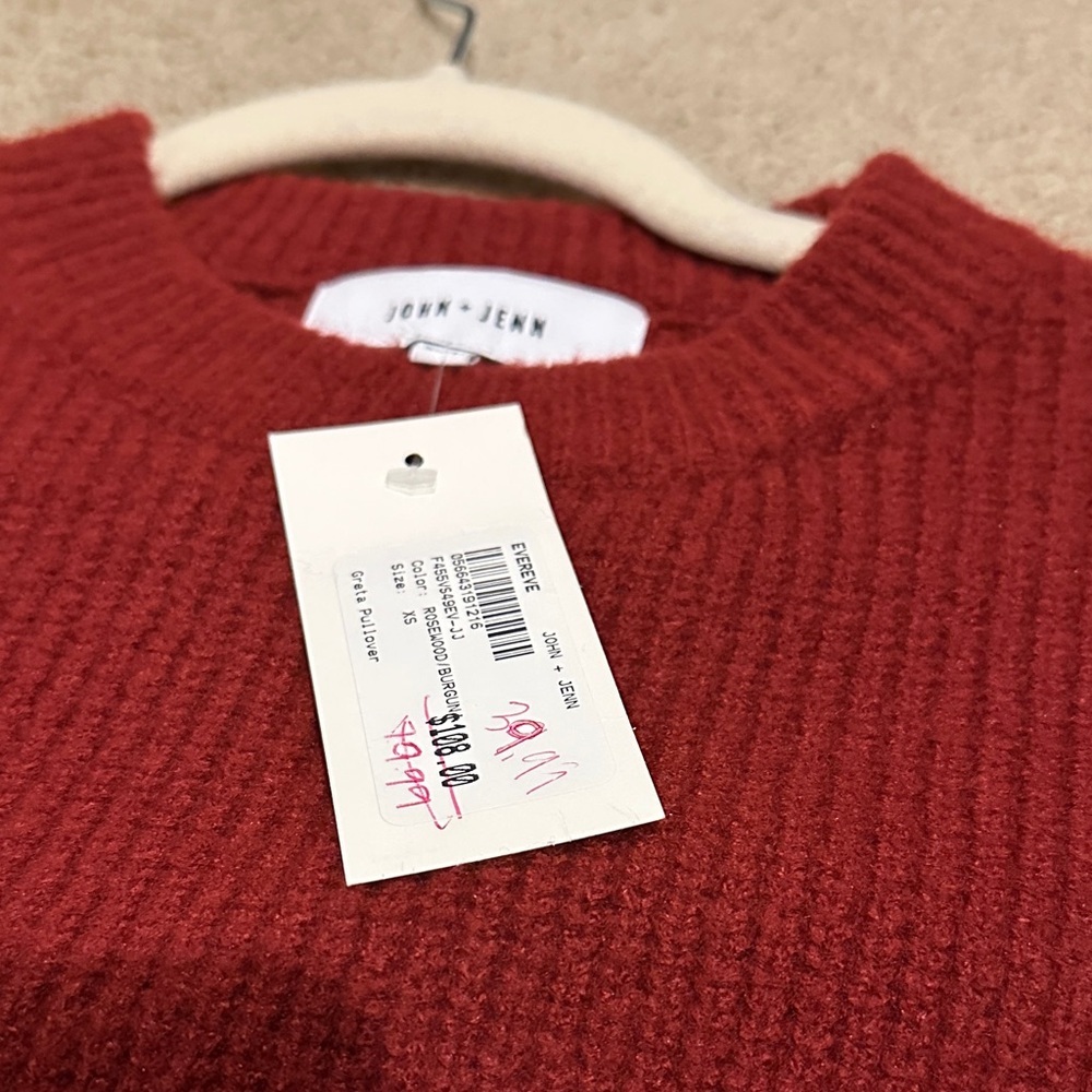 John + Jenn Burgundy and Pink Crew Neck Sweater​ - Picture 5 of 8